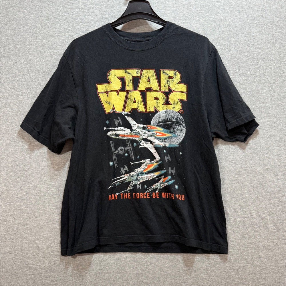 Star Wars Graphic T-Shirt Mens XXL Black X-Wing Death Star Sci-Fi Movie Casual